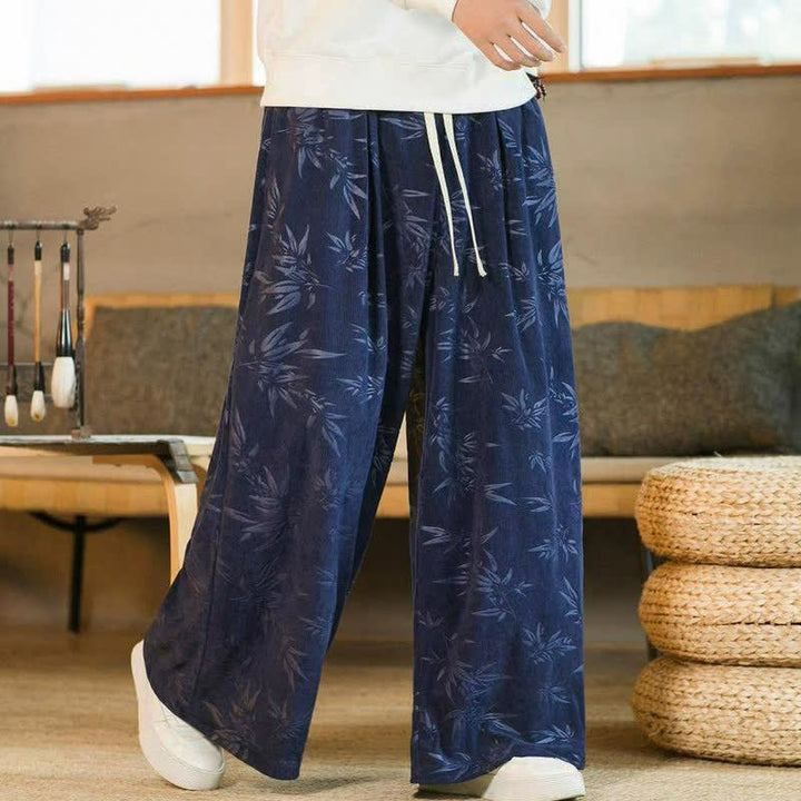 Buddha Stones Fall Winter Casual Vintage Drawstring Bamboo Leaf Ankle Pants Men's Straight Leg Pants With Pocket - image 12