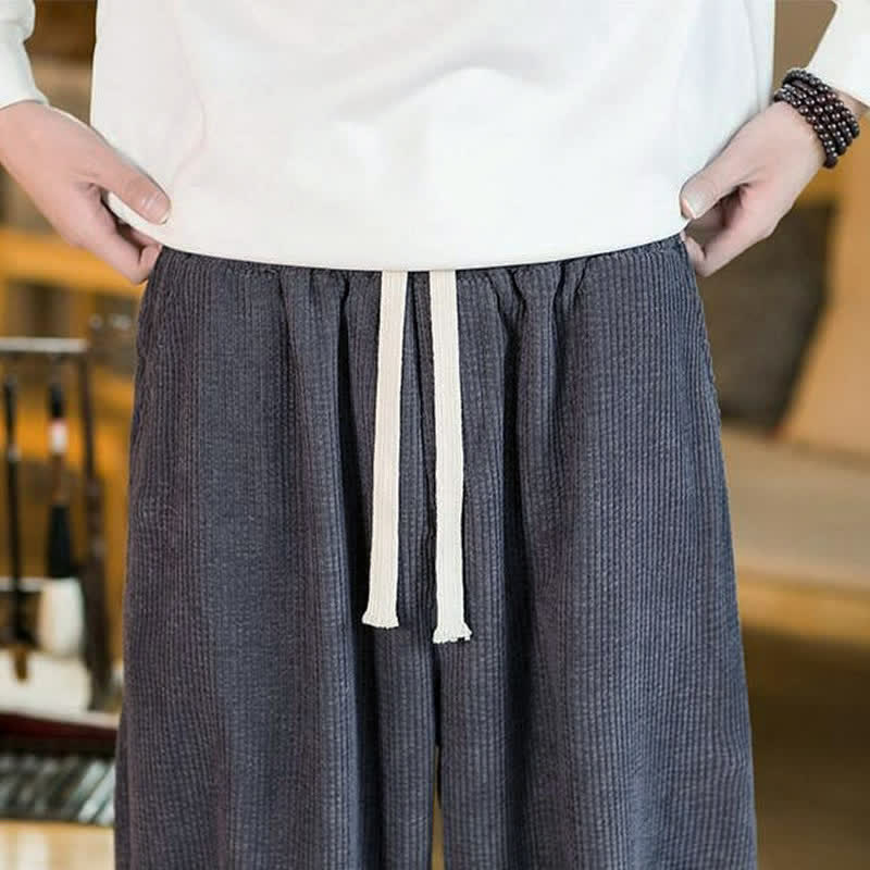 Buddha Stones Fall Winter Casual Minimalist Drawstring Solid Ankle Pants Men's Tapered Pants With Pocket - image 4