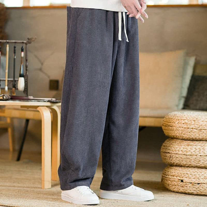 Buddha Stones Fall Winter Casual Minimalist Drawstring Solid Ankle Pants Men's Tapered Pants With Pocket - image 3