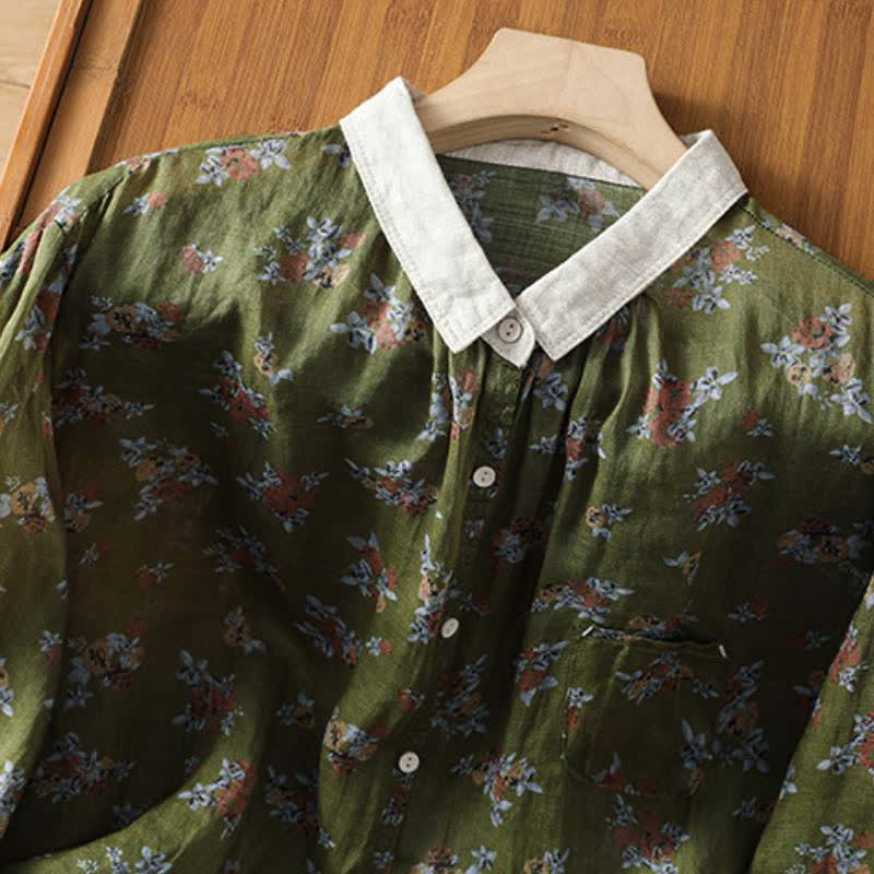 Buddha Stones Spring Summer Vintage Button-Up Floral Women's Long Sleeve Shirts With Pocket - image 9