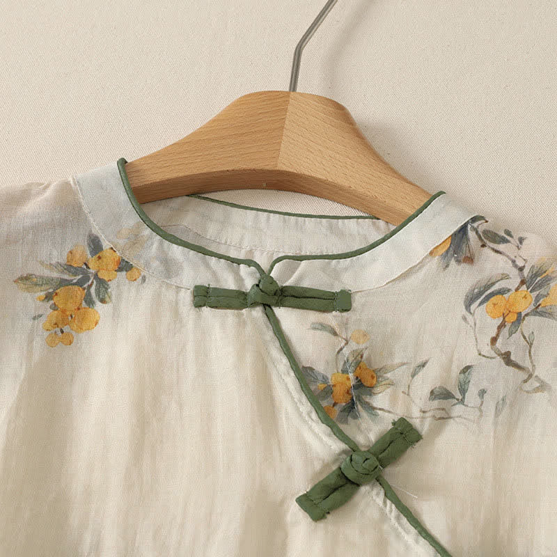 Buddha Stones Summer Tang Style Vintage Frog Button Orchid Floral Women's Sleeveless Shirts Tank Top - image 51