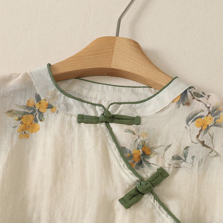 Buddha Stones Summer Tang Style Vintage Frog Button Orchid Floral Women's Sleeveless Shirts Tank Top - image 51
