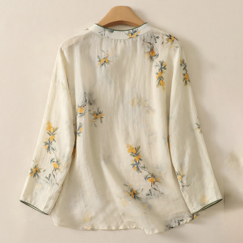 Buddha Stones Summer Tang Style Vintage Frog Button Orchid Floral Women's Sleeveless Shirts Tank Top - image 50