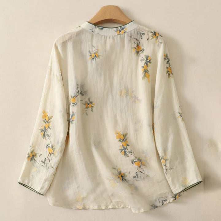 Buddha Stones Summer Tang Style Vintage Frog Button Orchid Floral Women's Sleeveless Shirts Tank Top - image 50