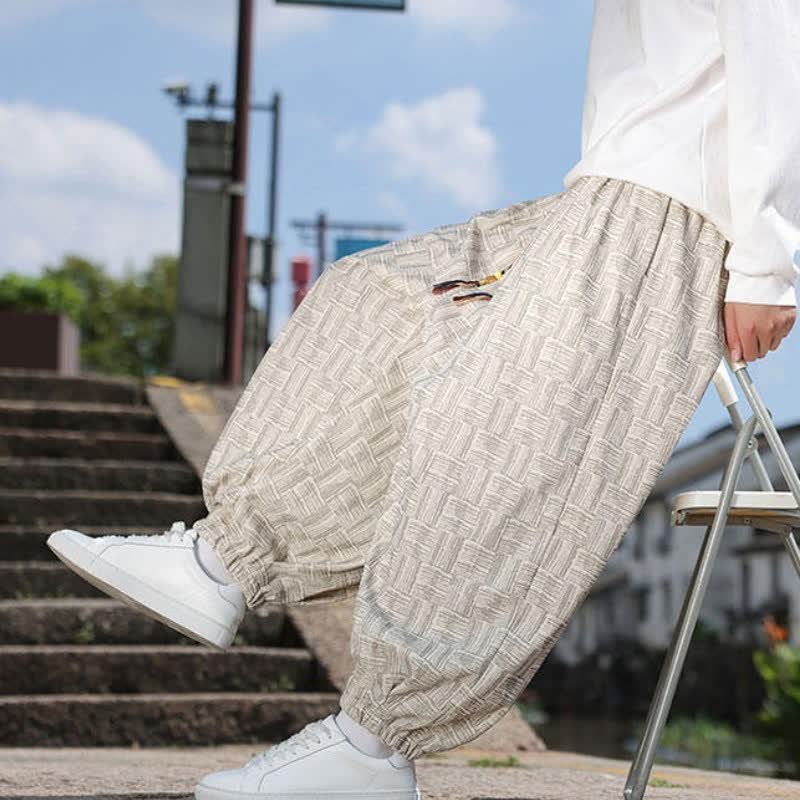 Buddha Stones Fall Winter Casual Vintage Drawstring Geometric Ankle Pants Men's Harem Pants With Pocket - image 7