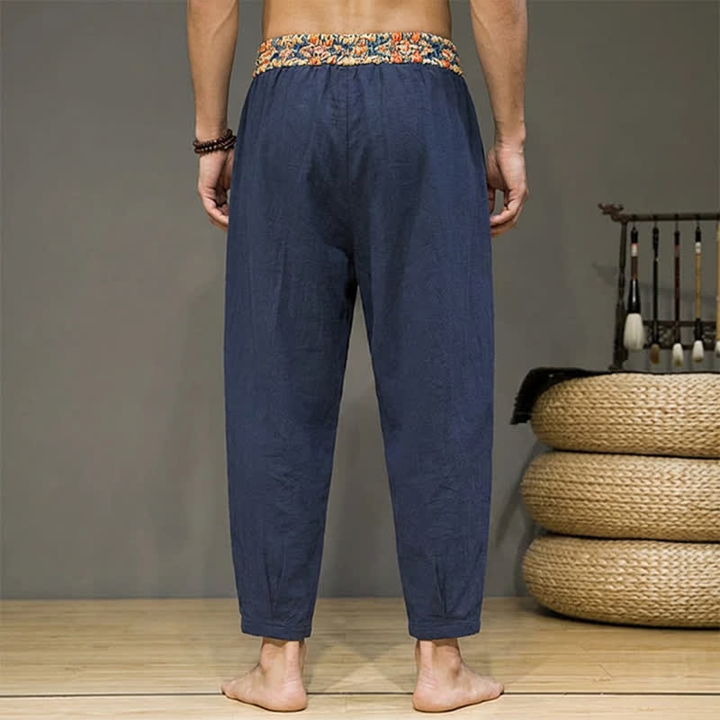 Buddha Stones Spring Summer Casual Boho Drawstring Geometric Elastic Waist Long Pants Men's Tapered Pants With Pockets - image 13