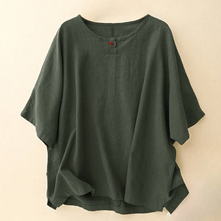Buddha Stones Casual Plain  Women's Crew Neck Design Loose Half Sleeve T-shirt - DarkOliveGreen - Half Sleeve - US14，UK/AU18，EU46 (2XL) - image 10