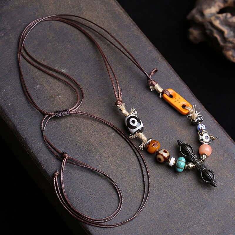 Buddha Stones Tibetan Three-Eye Dzi Bead Vajra Luck Necklace - image 1
