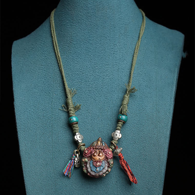 Buddha Stones Tibetan Painted Tsa-tsa Carved Tassel Grounding Pendant Necklace - image 4