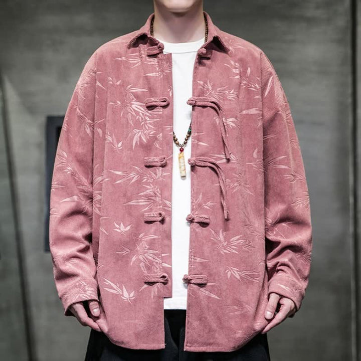 Buddha Stones Fall Winter Casual Tang Style Frog Button Floral Corduroy Men's Long Sleeve Shirts With Pocket - PaleVioletRed - US/UK/AU46，EU56 (5XL) - image 15