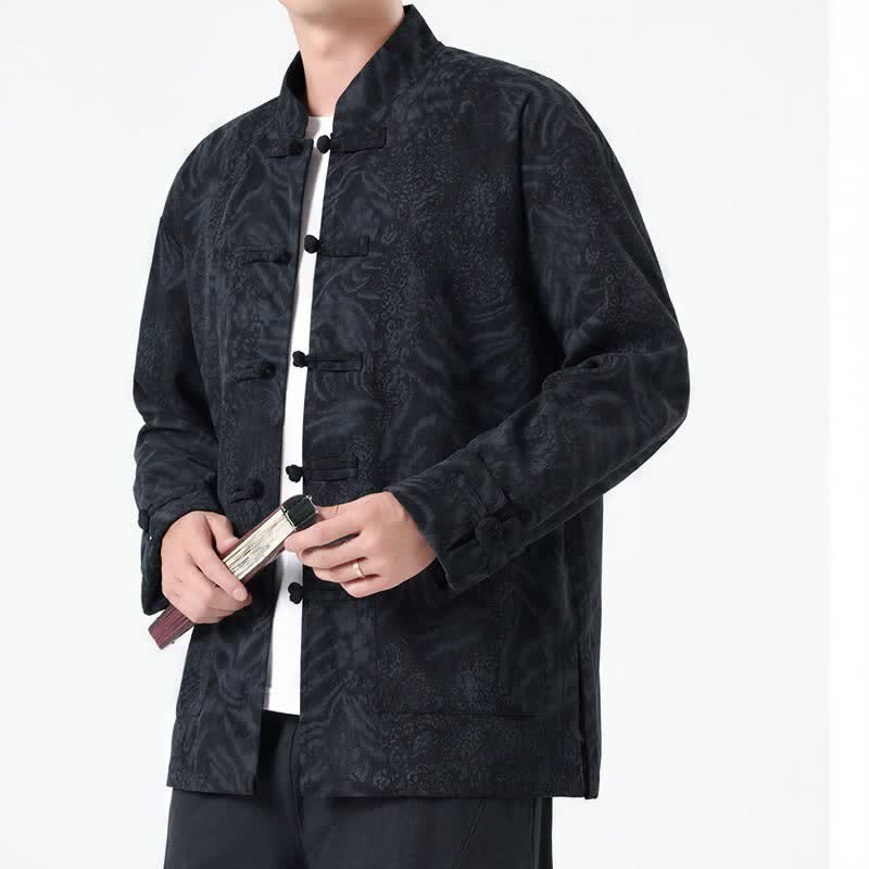 Buddha Stones Fall Winter Retro Tang Style Patch Pocket Abstract Corduroy Men's Jackets With Pocket - image 12