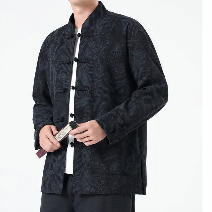 Buddha Stones Fall Winter Retro Tang Style Patch Pocket Abstract Corduroy Men's Jackets With Pocket - image 12