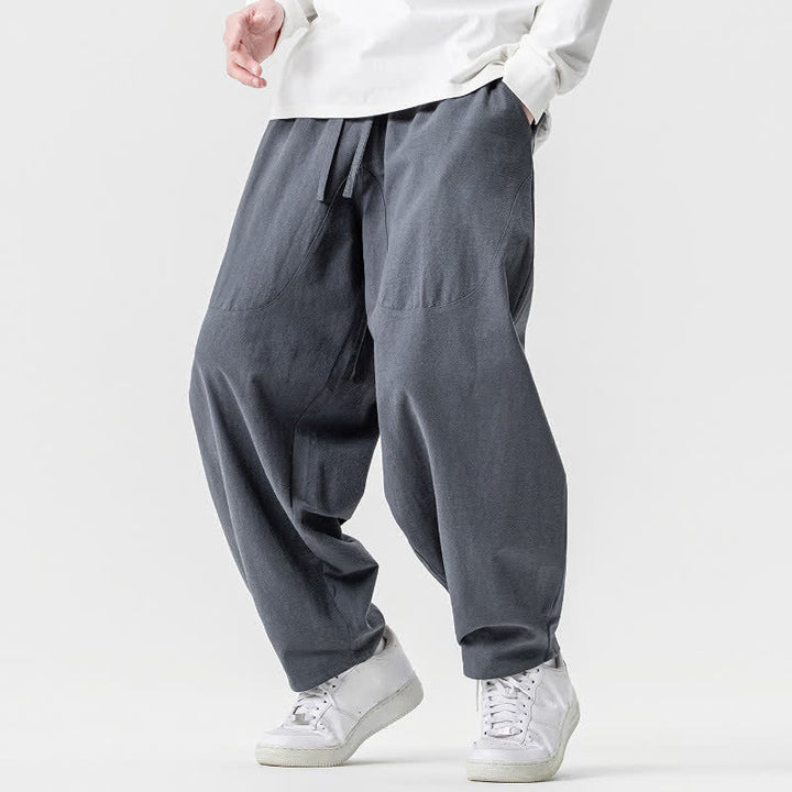 Buddha Stones Spring Summer Casual Drawstring Solid Cotton Ankle Pants Men's Harem Pants With Pockets - image 23