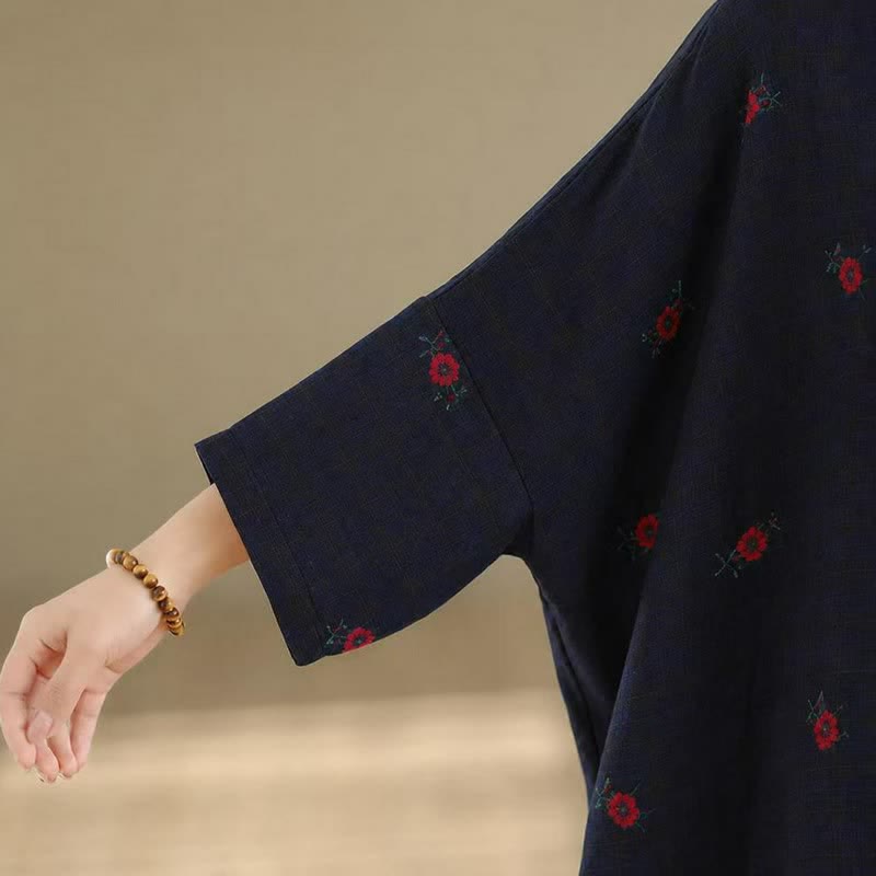 Buddha Stones Spring Fall Tang Style Vintage Mandarin Collar Floral Women's Long Sleeve Dresses With Pockets - image 6