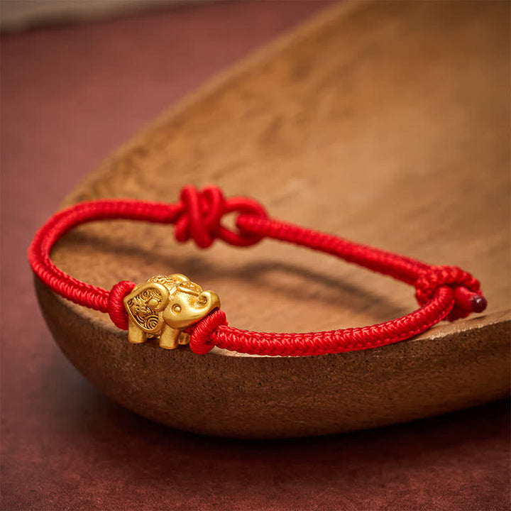 Buddha Stones Elephant Red String Copper Strength Bracelet - image 1