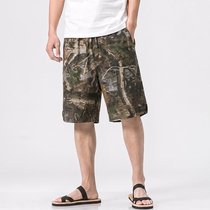 Buddha Stones Summer Casual Athletic Drawstring Camouflage Leaves Cotton Ramie Men's Shorts With Pockets - OliveDrab - US/UK/AU44, EU54 (4XL) - image 10