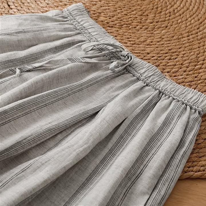Buddha Stones Spring Summer Casual Drawstring Striped Cropped Pants Women's Wide Leg Pants With Pockets - image 3