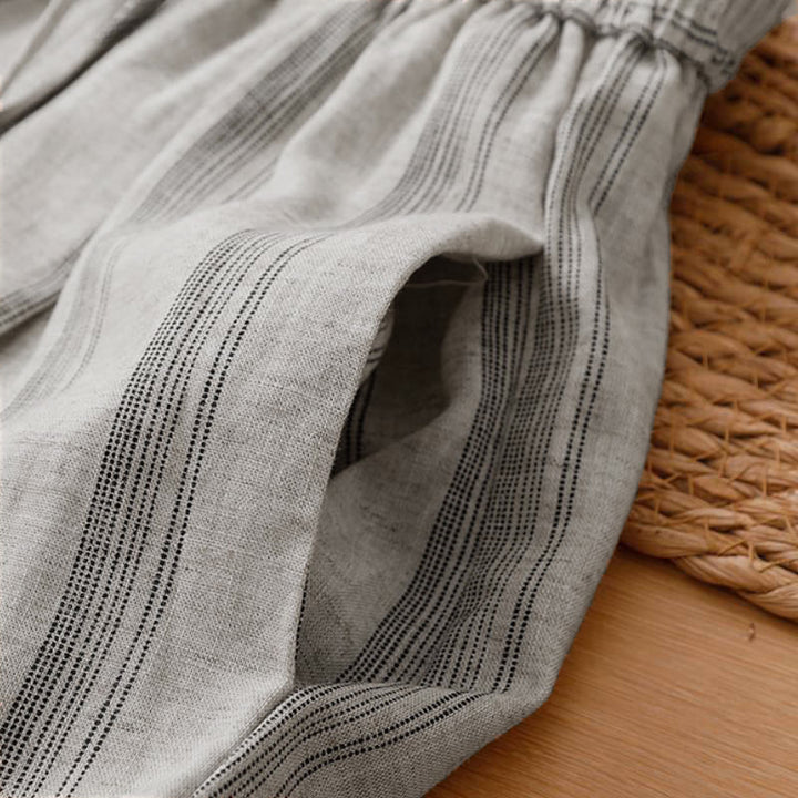 Buddha Stones Spring Summer Casual Drawstring Striped Cropped Pants Women's Wide Leg Pants With Pockets - image 5