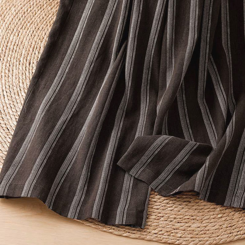 Buddha Stones Spring Summer Casual Drawstring Striped Cropped Pants Women's Wide Leg Pants With Pockets - image 15