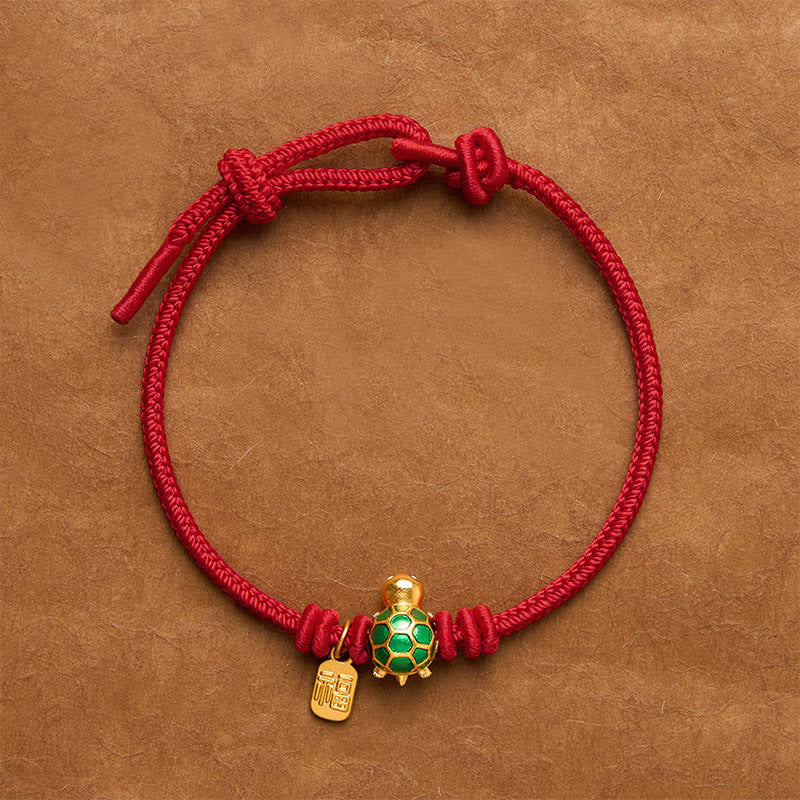 Buddha Stones Fu Character Turtle Red String Fortune Bracelet - DarkRed - 6.7–7.5 in/17–19 cm - Square Fu Character - image 0