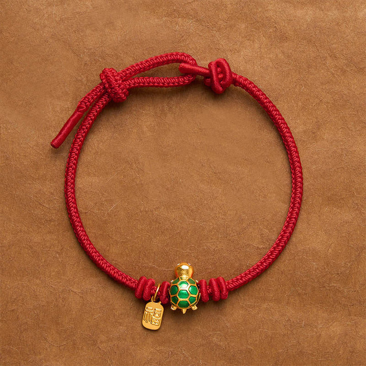 Buddha Stones Fu Character Turtle Red String Fortune Bracelet - DarkRed - 6.7–7.5 in/17–19 cm - Square Fu Character - image 0