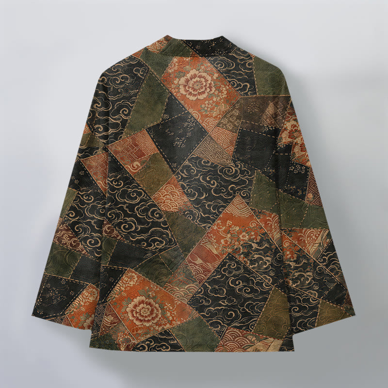 Buddha Stones Cotton Vintage Patchwork Waves Pattern Open Front Men's Kimono - image 2