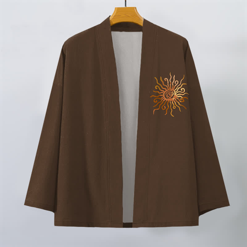 Buddha Stones Cotton Golden Sunburst Pattern Open Front Men's Kimono - image 7