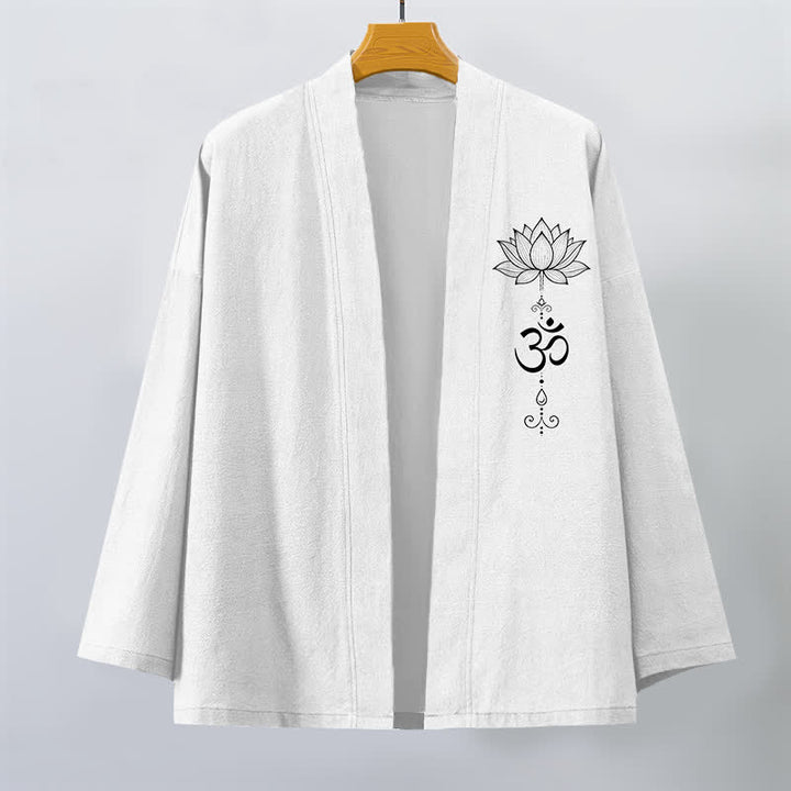 Buddha Stones Cotton Zen Lotus Pattern Open Front Men's Kimono - image 10