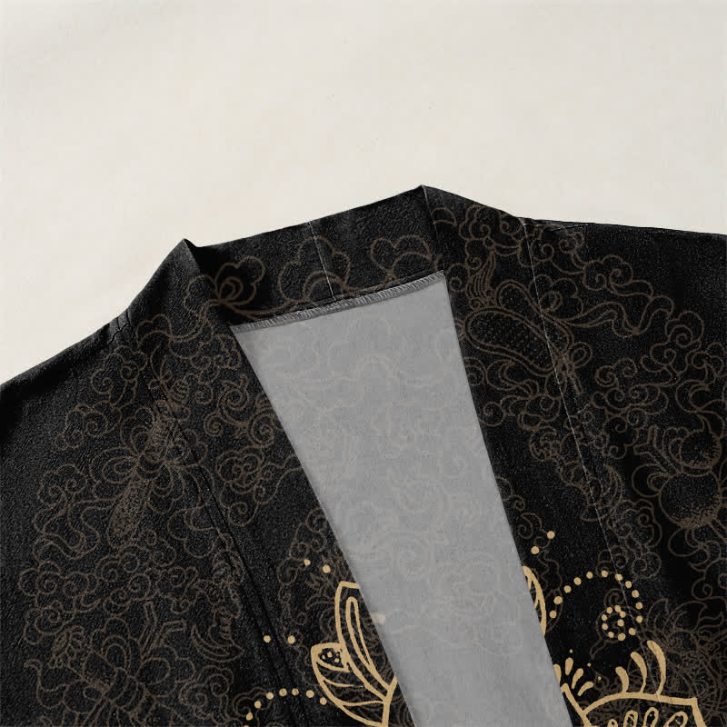 Buddha Stones Cotton Symmetrical Floral Mandala Pattern Open Front Men's Kimono - image 3