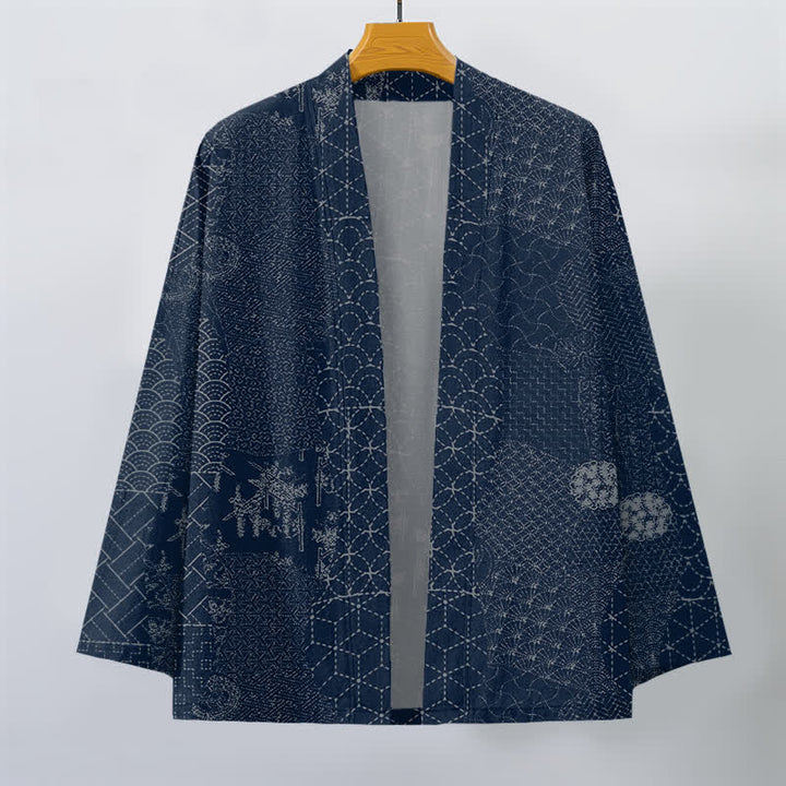 Buddha Stones Cotton Seigaiha Asanoha Pattern Open Front Men's Kimono - image 1
