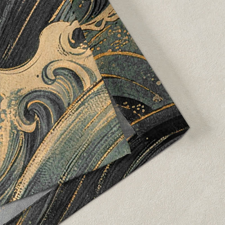 Buddha Stones Cotton Golden Crane Rolling Waves Pattern Open Front Men's Kimono - image 4