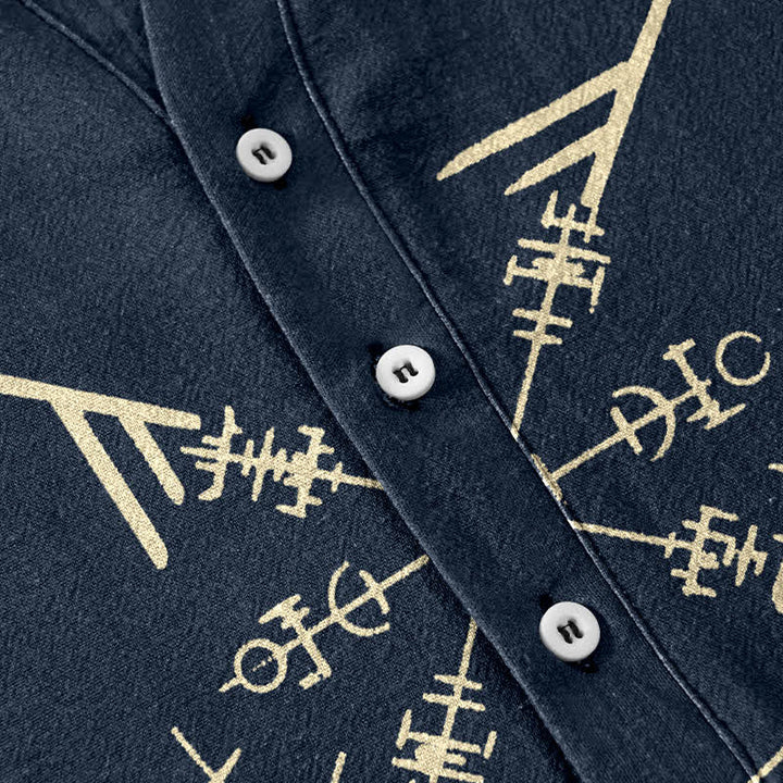 Buddha Stones Cotton Tribal Geometric Rune Pattern Men's Short Sleeve Half Button Shirt - image 3
