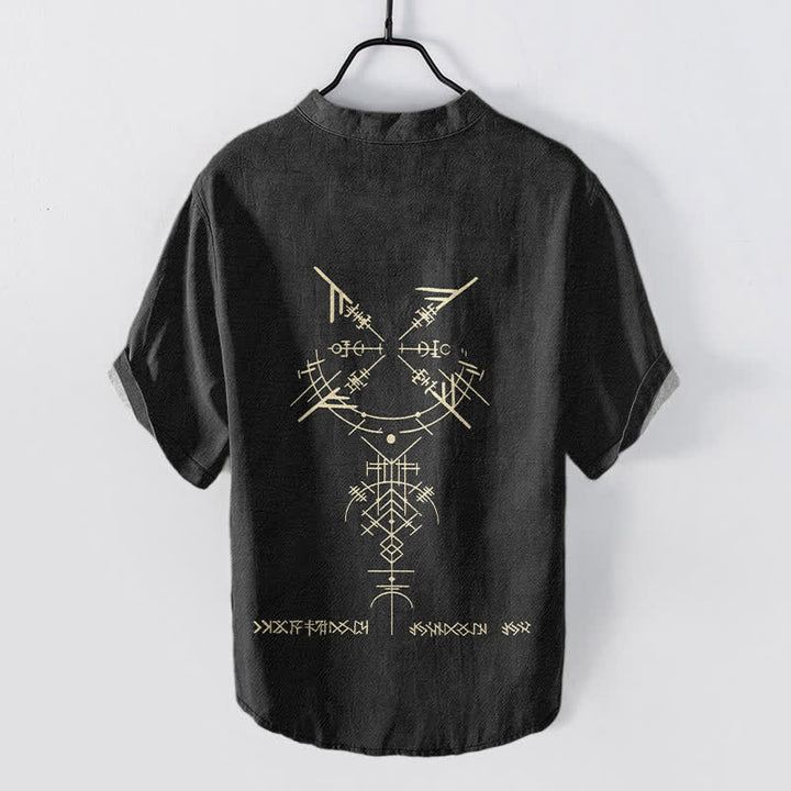 Buddha Stones Cotton Tribal Geometric Rune Pattern Men's Short Sleeve Half Button Shirt - image 6