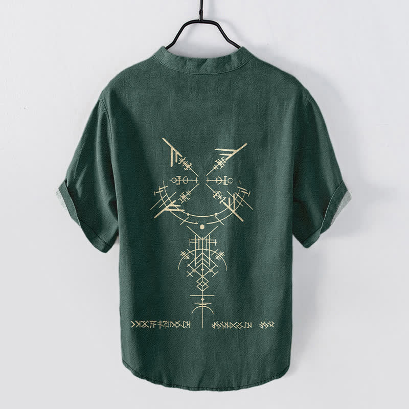 Buddha Stones Cotton Tribal Geometric Rune Pattern Men's Short Sleeve Half Button Shirt - image 8