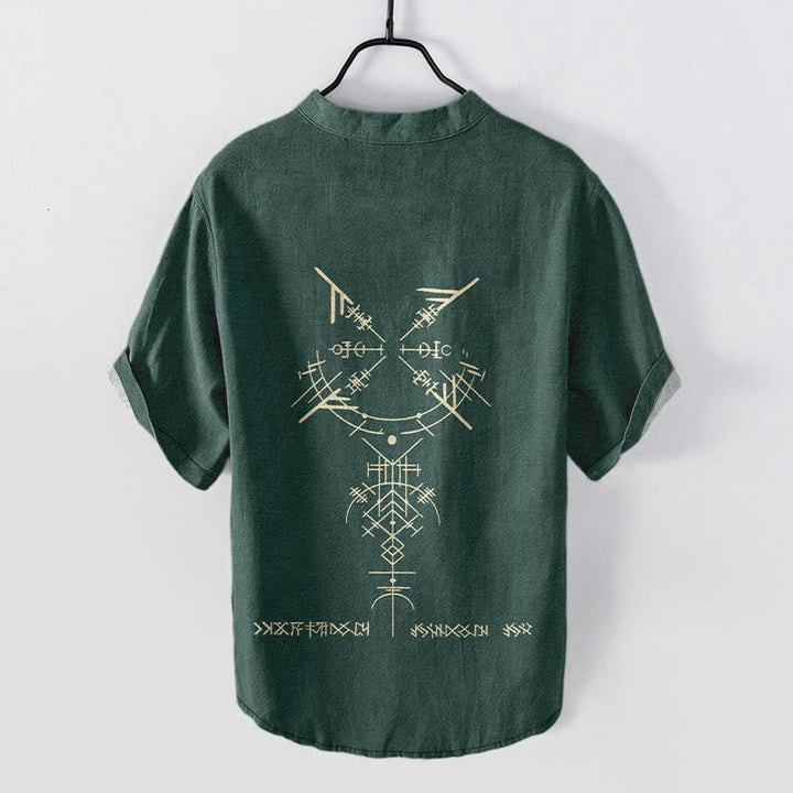 Buddha Stones Cotton Tribal Geometric Rune Pattern Men's Short Sleeve Half Button Shirt - image 8