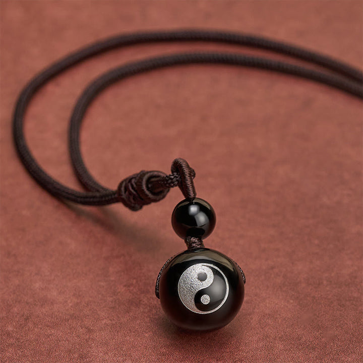 Buddha Stones Black Obsidian Carved Purification Yin Yang Necklace Pendant - image 2