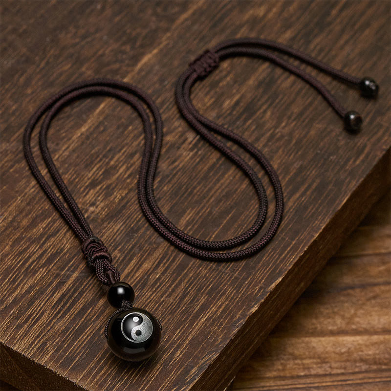 Buddha Stones Black Obsidian Carved Purification Yin Yang Necklace Pendant - image 3