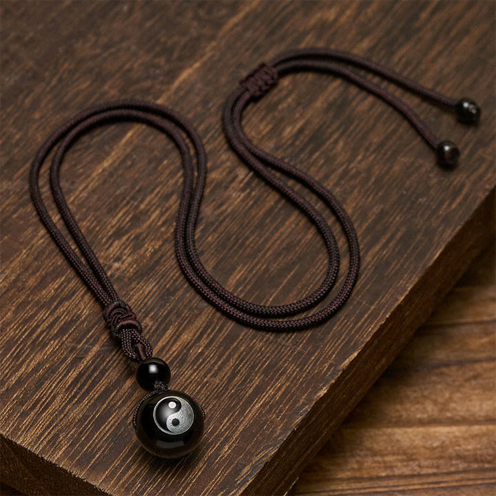 Buddha Stones Black Obsidian Carved Purification Yin Yang Necklace Pendant - image 3
