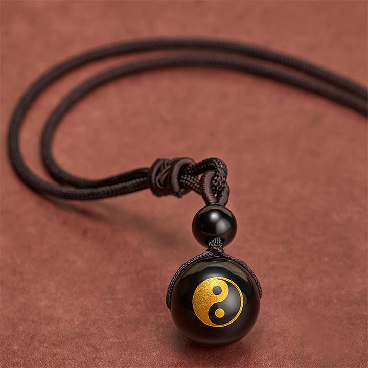 Buddha Stones Black Obsidian Carved Purification Yin Yang Necklace Pendant - image 8