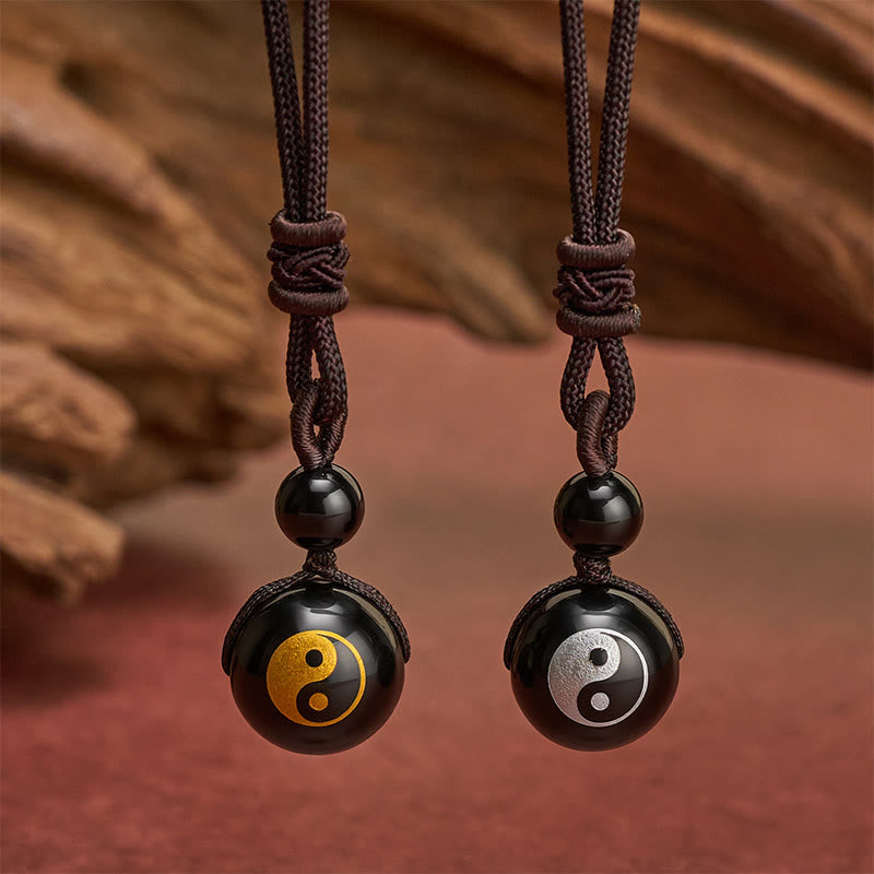 Buddha Stones Black Obsidian Carved Purification Yin Yang Necklace Pendant - image 10