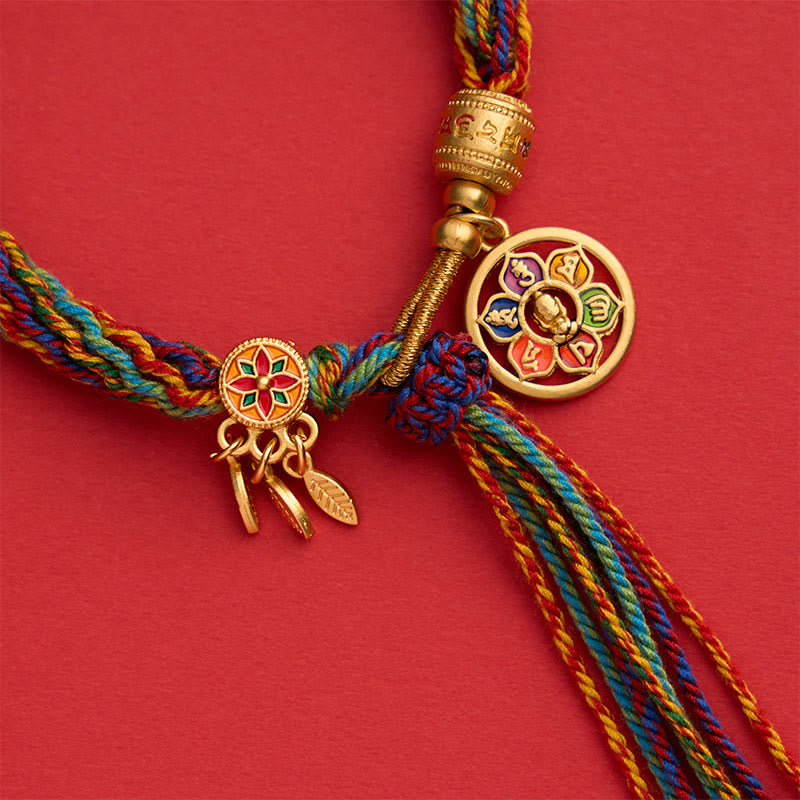 Buddha Stones Tibetan Multicolor Rope Enamel Om Mani Padme Hum Charm Bracelet - image 3