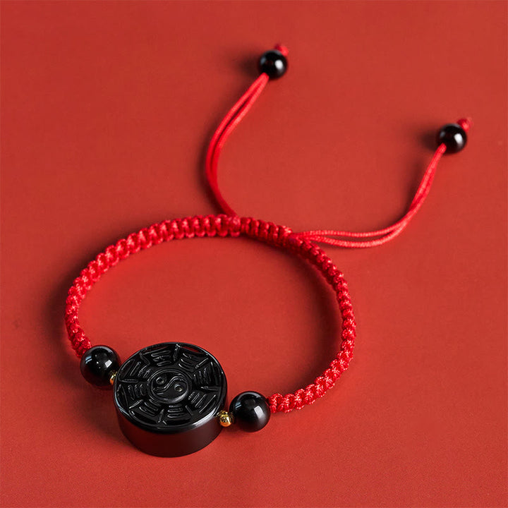 Buddha Stones Red String Black Obsidian Round Bagua Blessing Bracelet - image 3