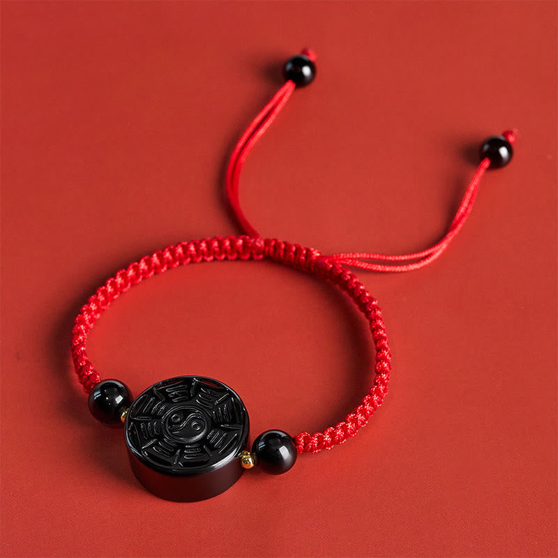 Buddha Stones Red String Black Obsidian Round Bagua Blessing Bracelet - image 2