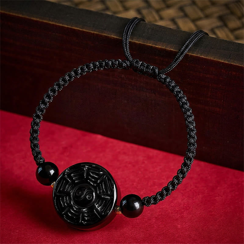 Buddha Stones Red String Black Obsidian Round Bagua Blessing Bracelet - image 10