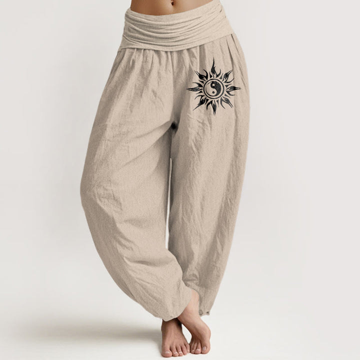 Buddha Stones Pure Cotton Yin Yang Sun Pattern Women's Elastic Waist Harem Pants - Tan - US16，UK/AU20，EU48 (3XL) - image 11