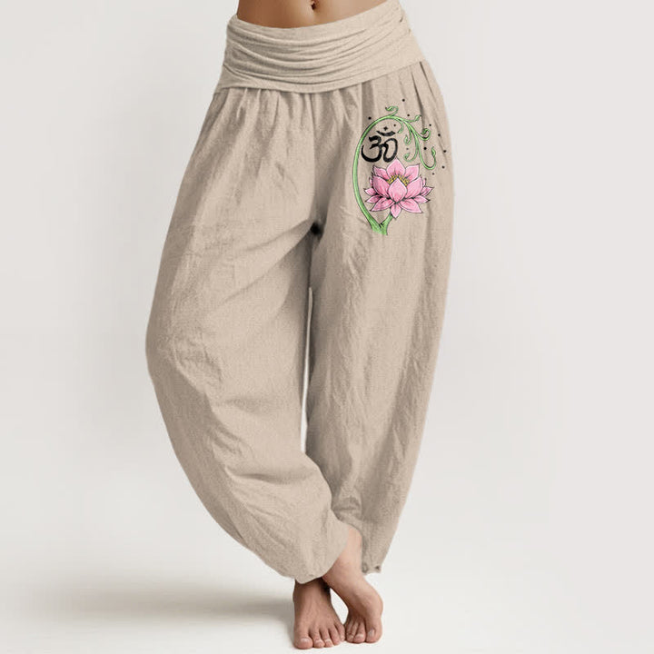 Buddha Stones Pure Cotton Lotus Vine Om Pattern Women's Elastic Waist Harem Pants - Tan - US16，UK/AU20，EU48 (3XL) - image 11