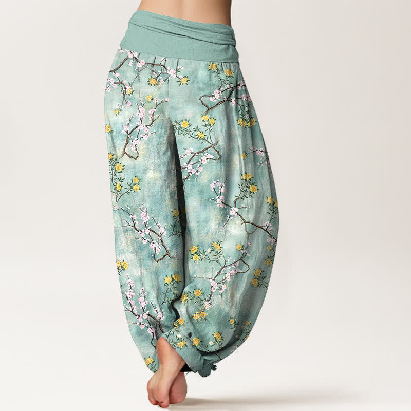 Buddha Stones Cotton Botanical Floral Branch Pattern Women's Elastic Waist Harem Pants - image 2