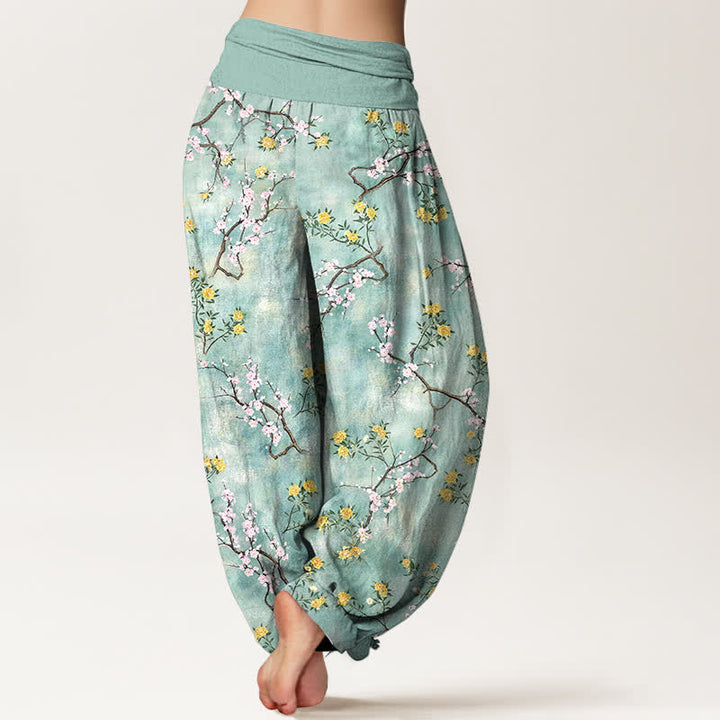 Buddha Stones Cotton Botanical Floral Branch Pattern Women's Elastic Waist Harem Pants - image 2