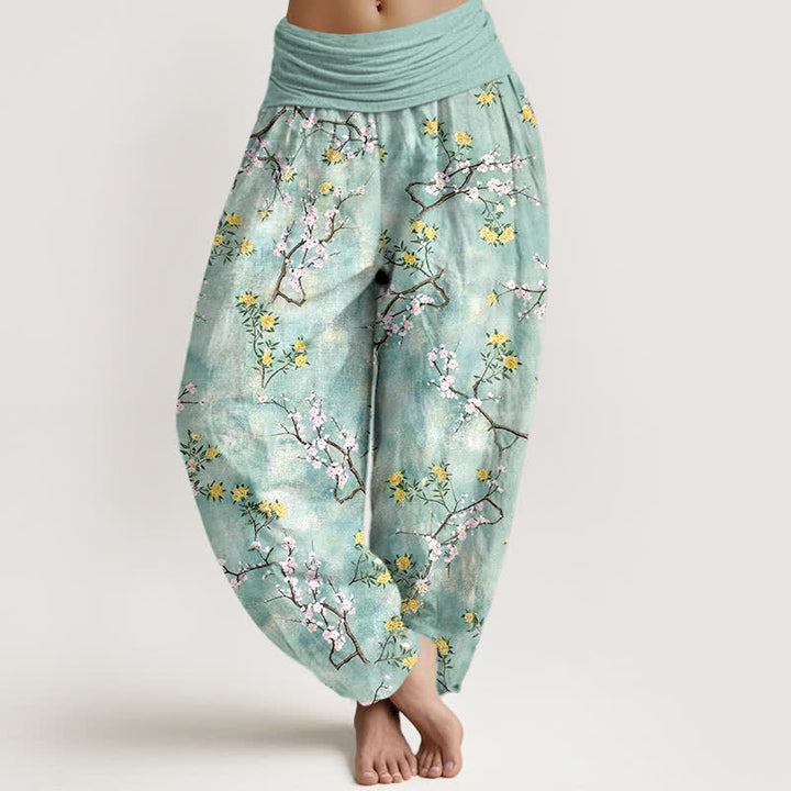 Buddha Stones Cotton Botanical Floral Branch Pattern Women's Elastic Waist Harem Pants - Aquamarine - US16，UK/AU20，EU48 (3XL) - image 0