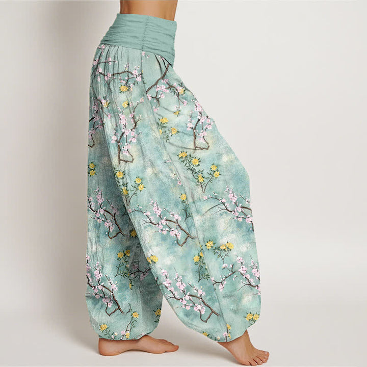 Buddha Stones Cotton Botanical Floral Branch Pattern Women's Elastic Waist Harem Pants - image 1